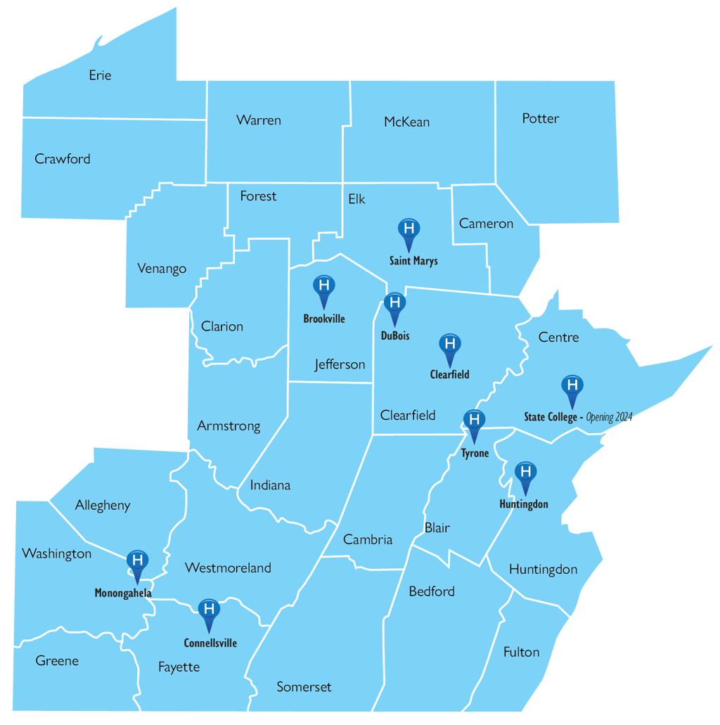 26 County 9 Hospital PHH Map Blue Penn Highlands Healthcare